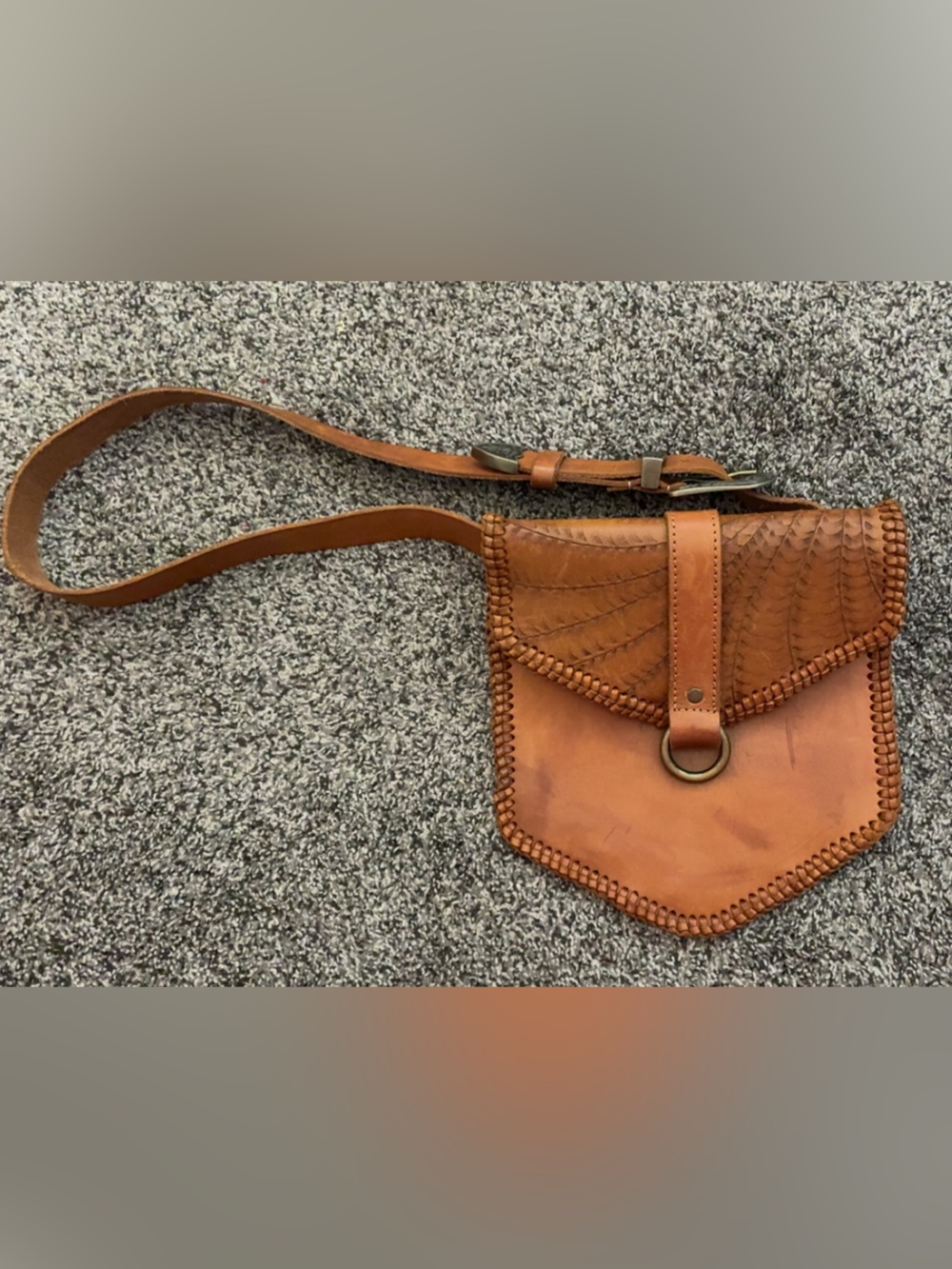 Braided Flap Tan Leather Waist Bag with Buckle Strap